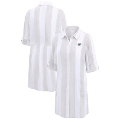  Miami Dolphins Tommy Bahama Women's Rugby Beach Stripe Button-Up Tunic - Khaki/White